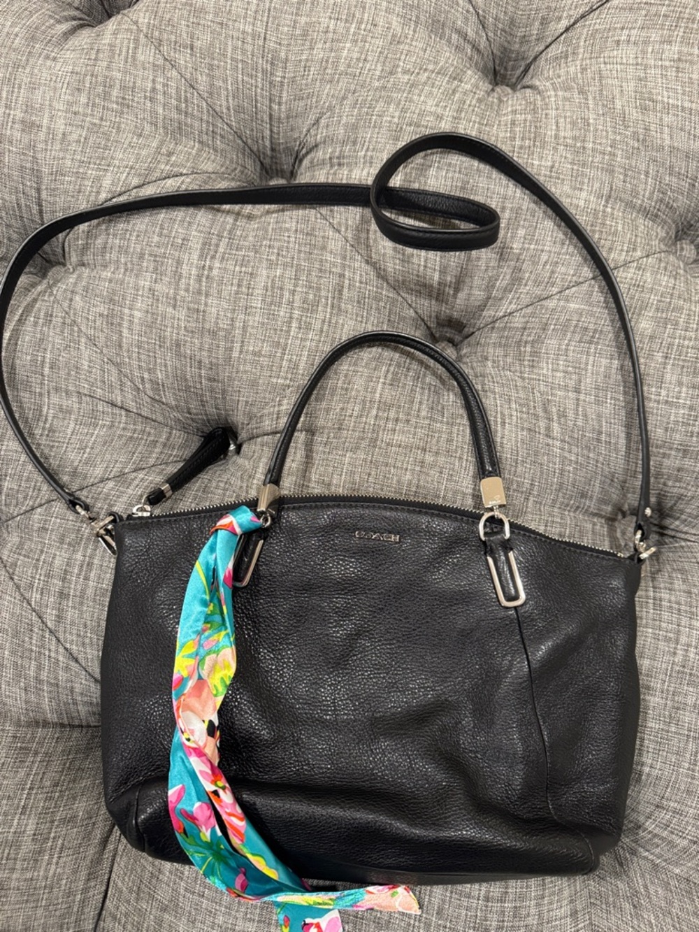 Coach Bag Madison Kelsey Small Black Pebbled Leather Satchel Crossbody Bag - Picture 16 of 17